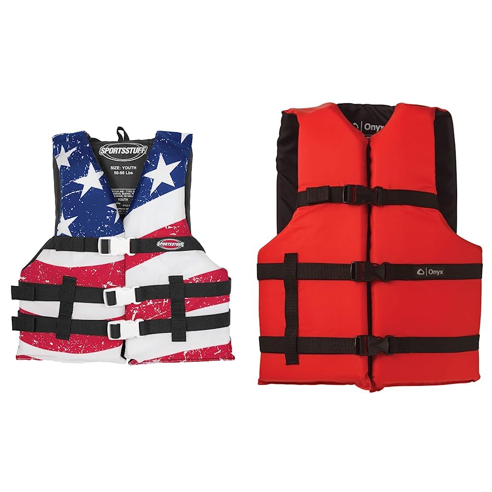 SPORTSTUFF Stars and Stripes Life Jacket, US Coast Guard Approved, Type III, Adult, Child, Youth Sizes
