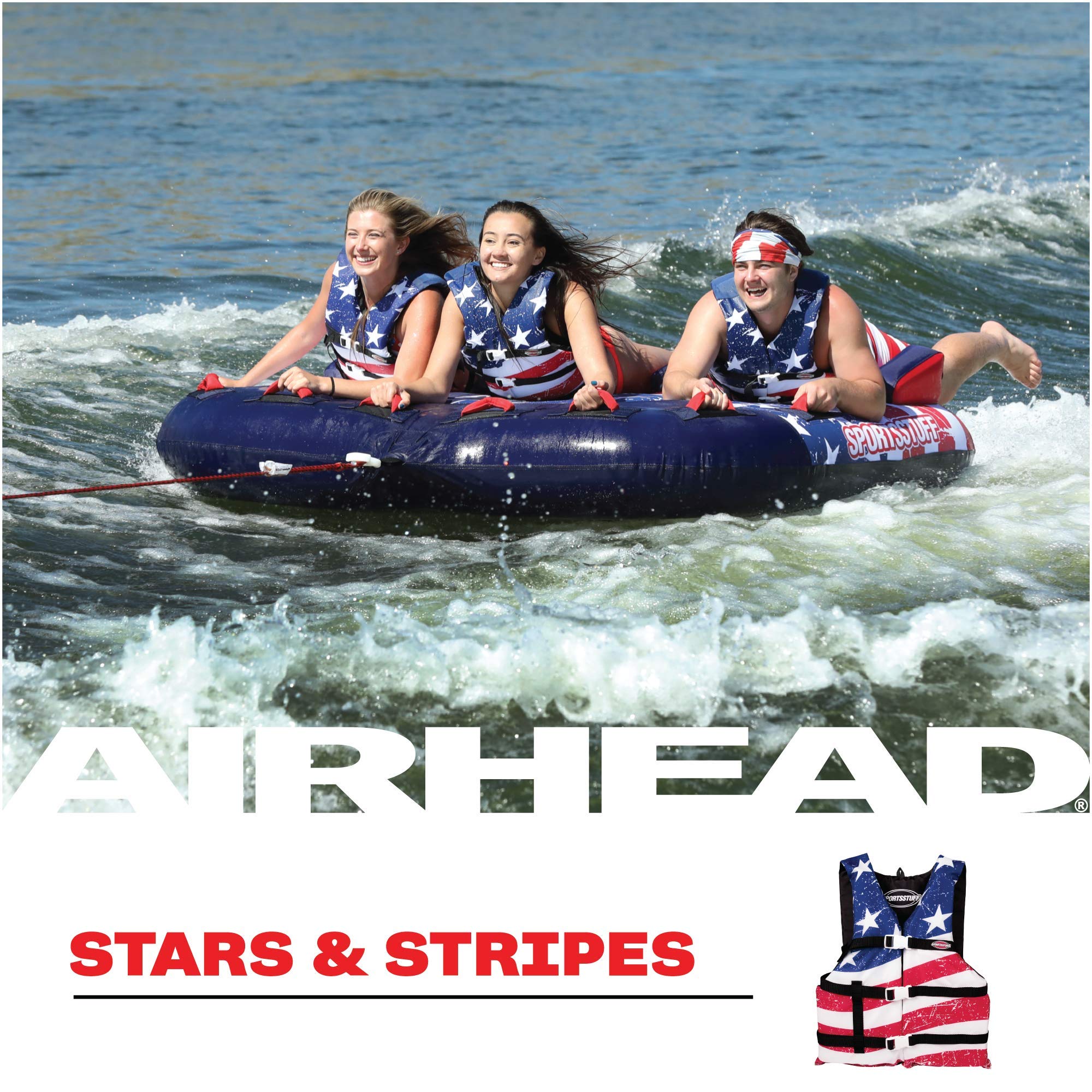 SPORTSTUFF Stars and Stripes Life Jacket, US Coast Guard Approved, Type III, Adult, Child, Youth Sizes