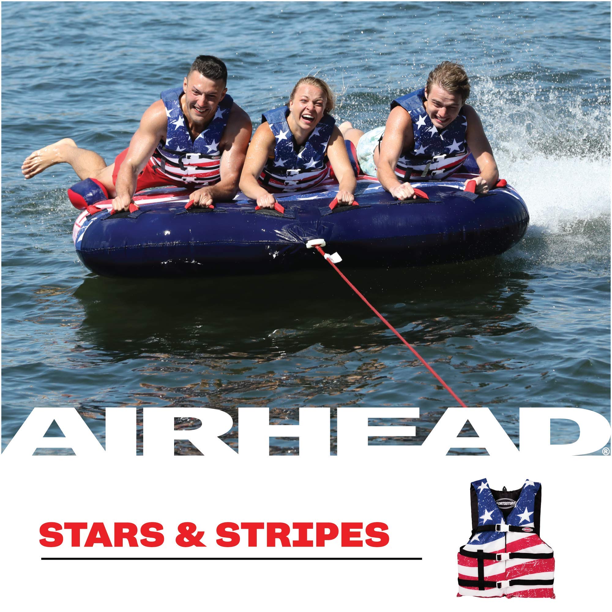 SPORTSTUFF Stars and Stripes Life Jacket, US Coast Guard Approved, Type III, Adult, Child, Youth Sizes